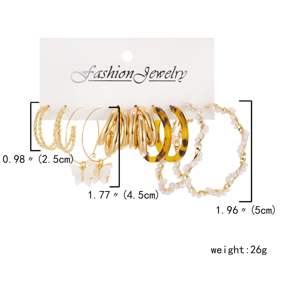 6 Pairs Heart Butterfly Drop Earrings Set