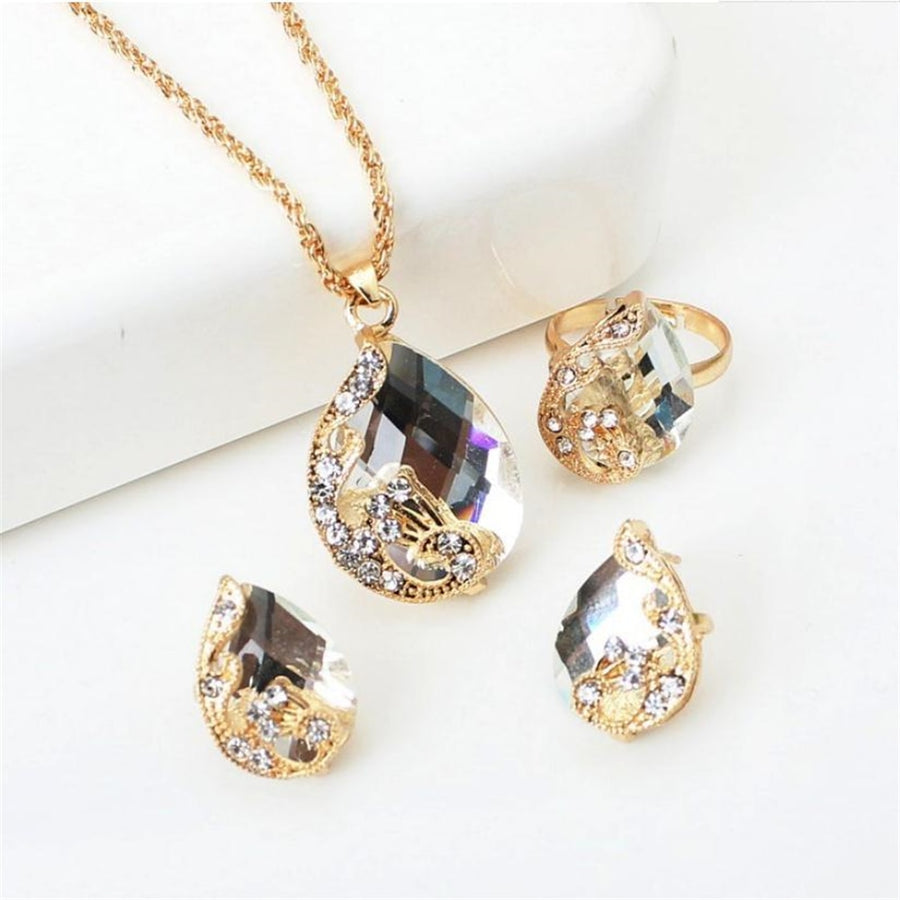 Exquisite Double Heart Necklace Earrings Bracelet Jewelry Set