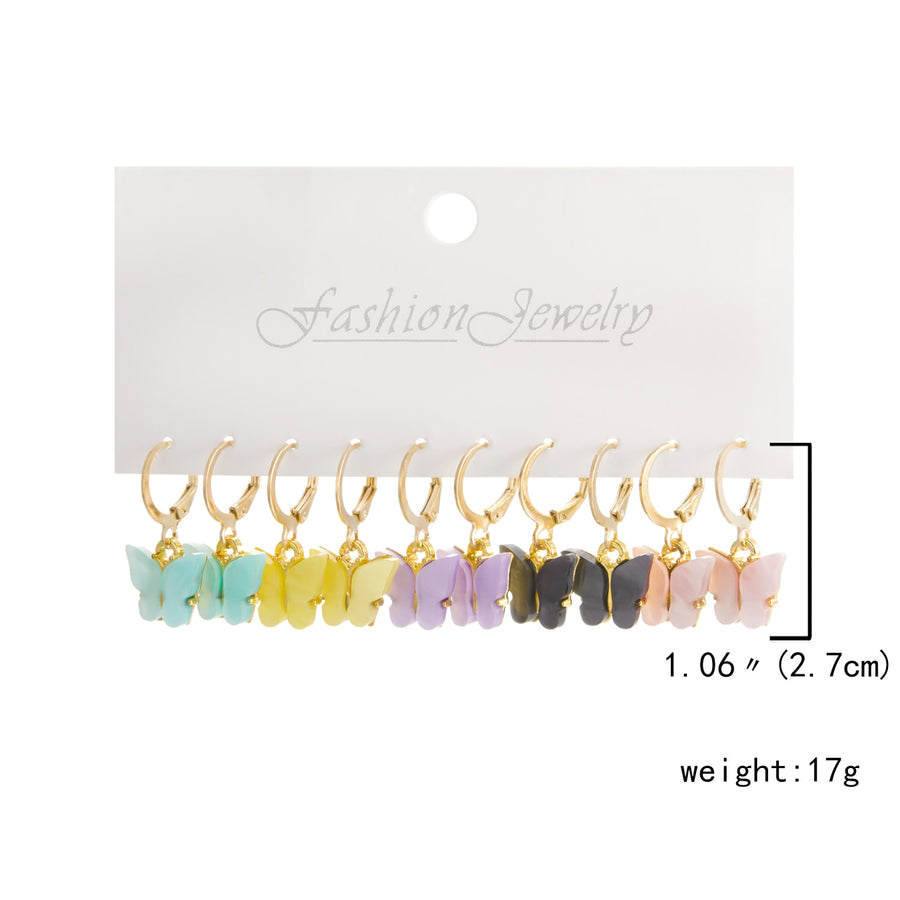 6 Pairs Heart Butterfly Drop Earrings Set