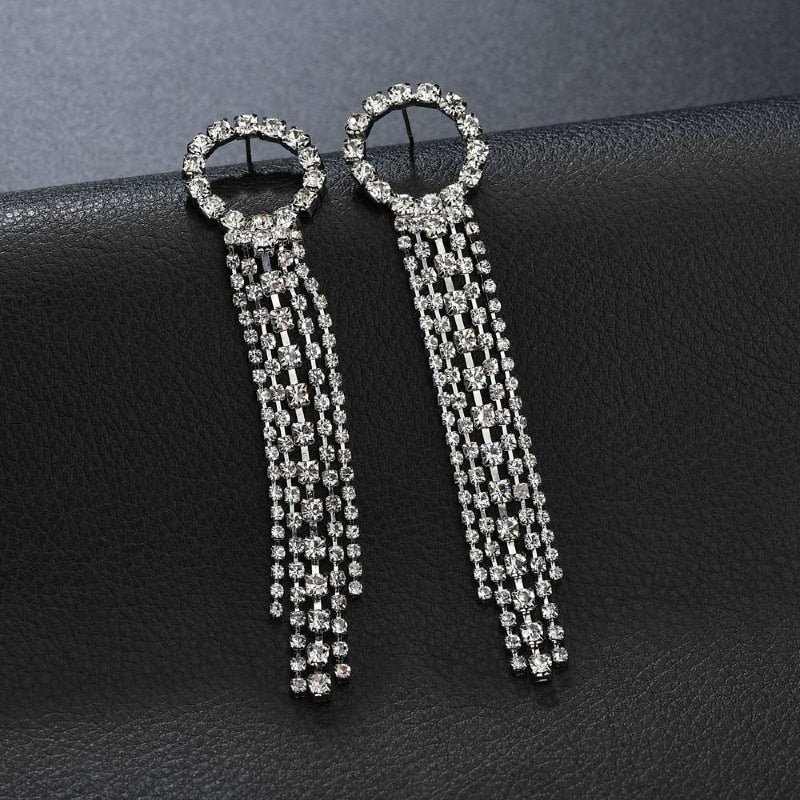 New Luxury Rhinestone Crystal Long Tassel Earrings for Women