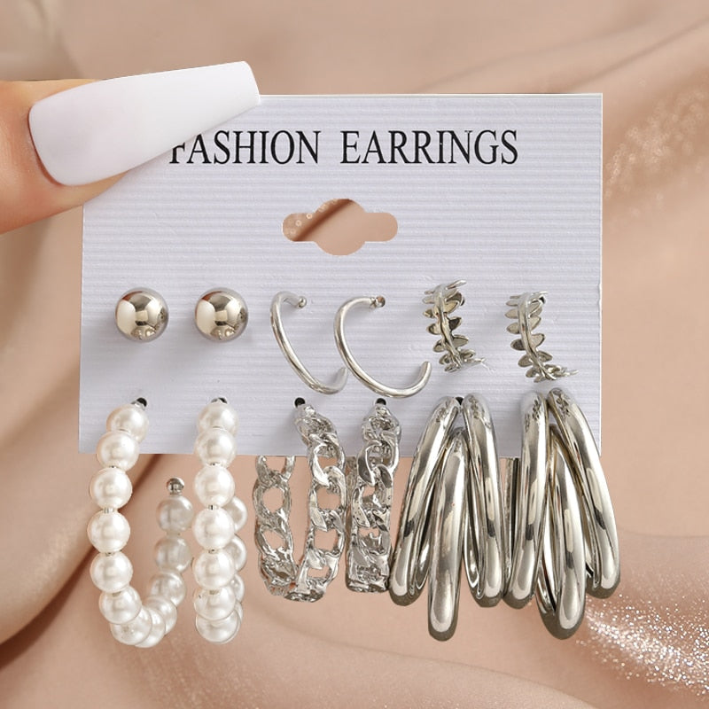 17KM Pearl Twist Hoop Earrings Set Butterfly Acrylic Dangle