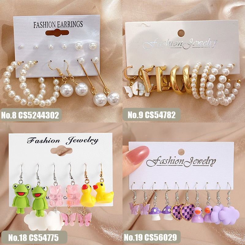 17KM Pearl Twist Hoop Earrings Set Butterfly Acrylic Dangle