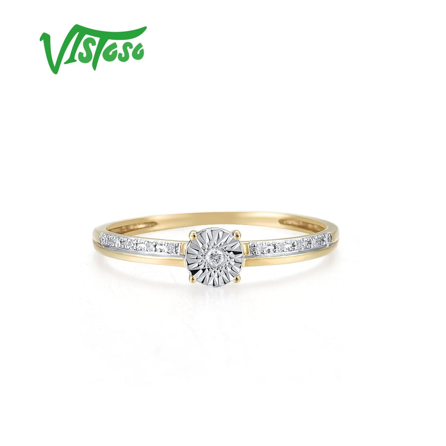VISTOSO Pure 9K 375 Yellow White Gold Rings For Women Simple Style Charm Diamond.