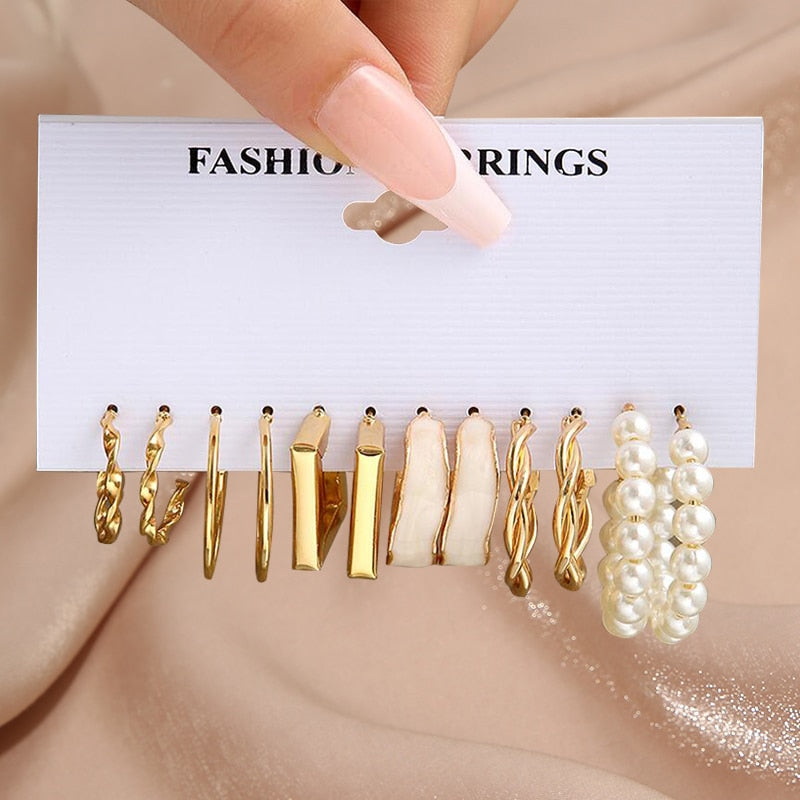 17KM Pearl Twist Hoop Earrings Set Butterfly Acrylic Dangle