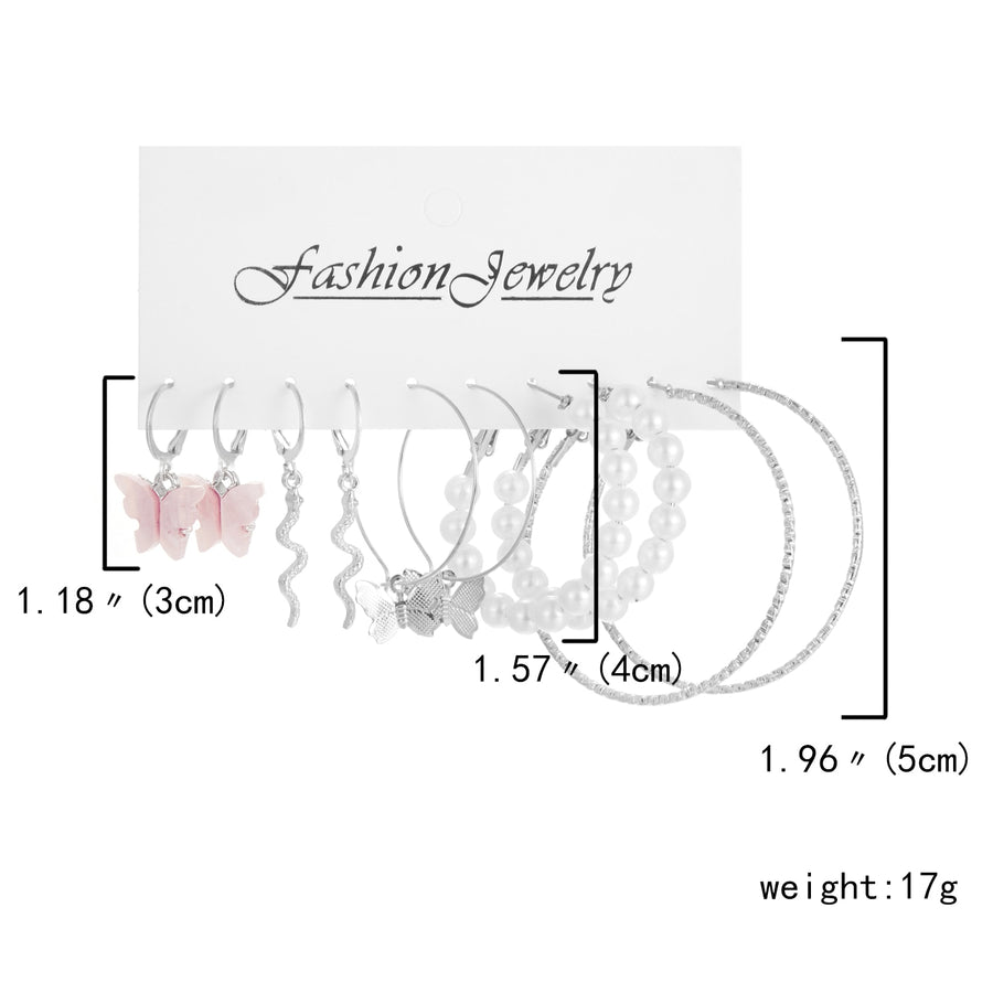 6 Pairs Heart Butterfly Drop Earrings Set