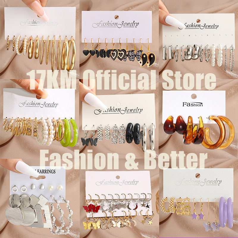 17KM Pearl Twist Hoop Earrings Set Butterfly Acrylic Dangle