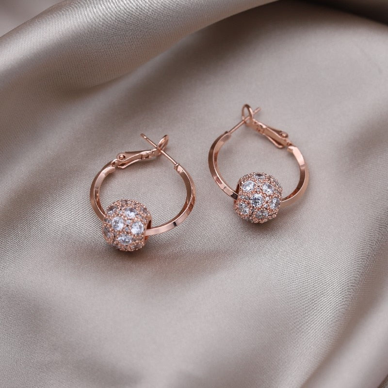 14K Real Gold Plating  Jewelry Round Zircon  Earrings.