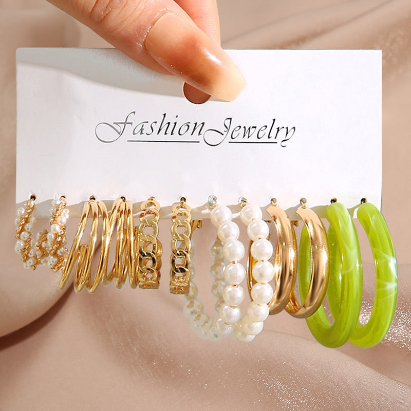 17KM Pearl Twist Hoop Earrings Set Butterfly Acrylic Dangle
