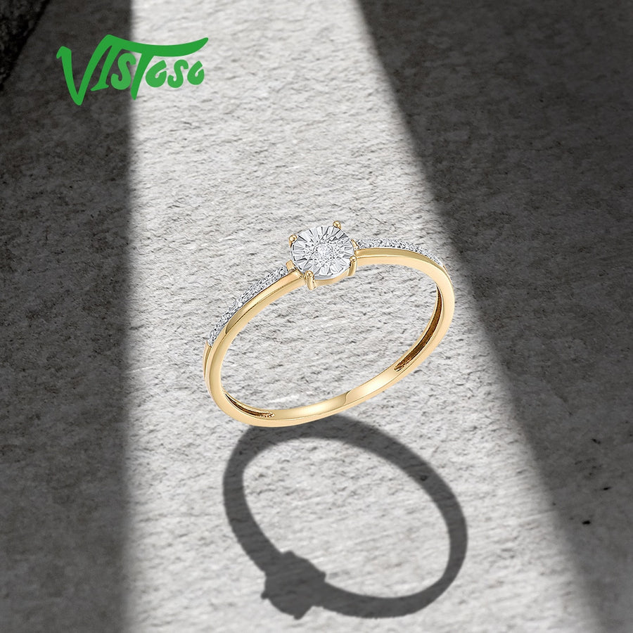 VISTOSO Pure 9K 375 Yellow White Gold Rings For Women Simple Style Charm Diamond.