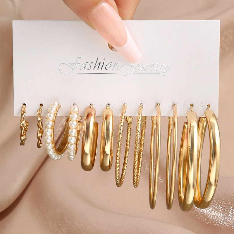 17KM Pearl Twist Hoop Earrings Set Butterfly Acrylic Dangle