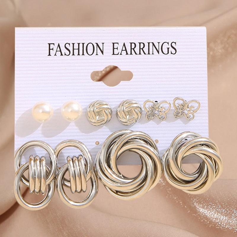 17KM Pearl Twist Hoop Earrings Set Butterfly Acrylic Dangle