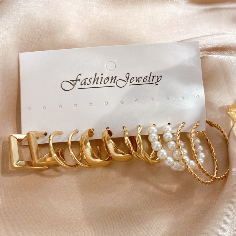17KM Pearl Twist Hoop Earrings Set Butterfly Acrylic Dangle