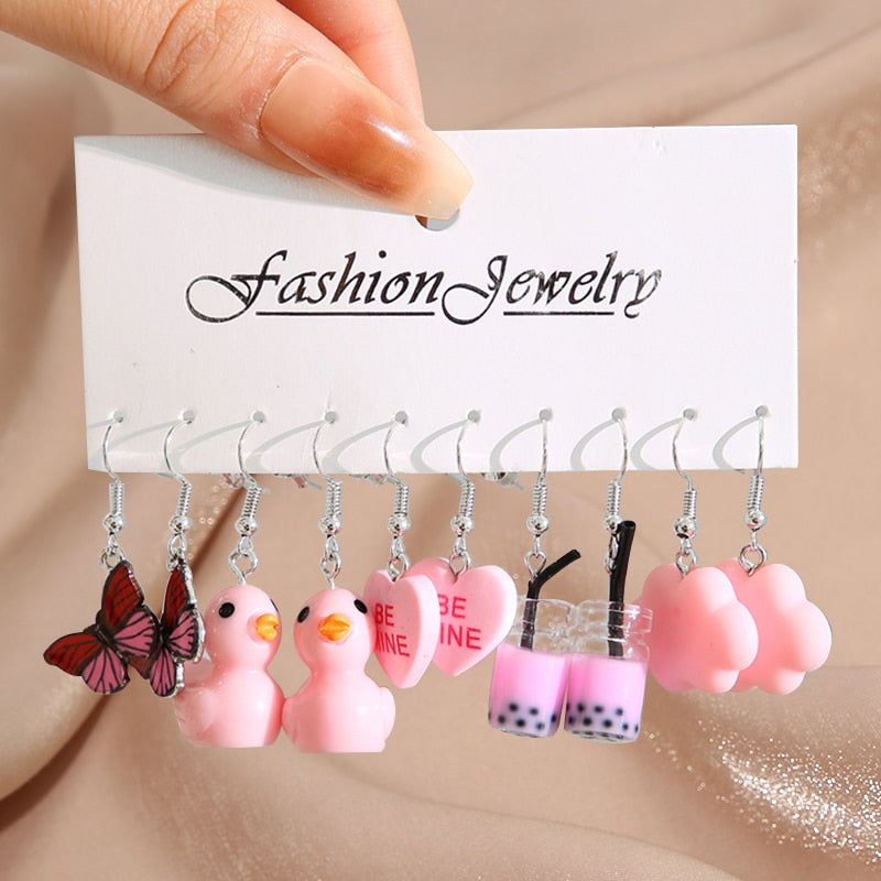 17KM Pearl Twist Hoop Earrings Set Butterfly Acrylic Dangle