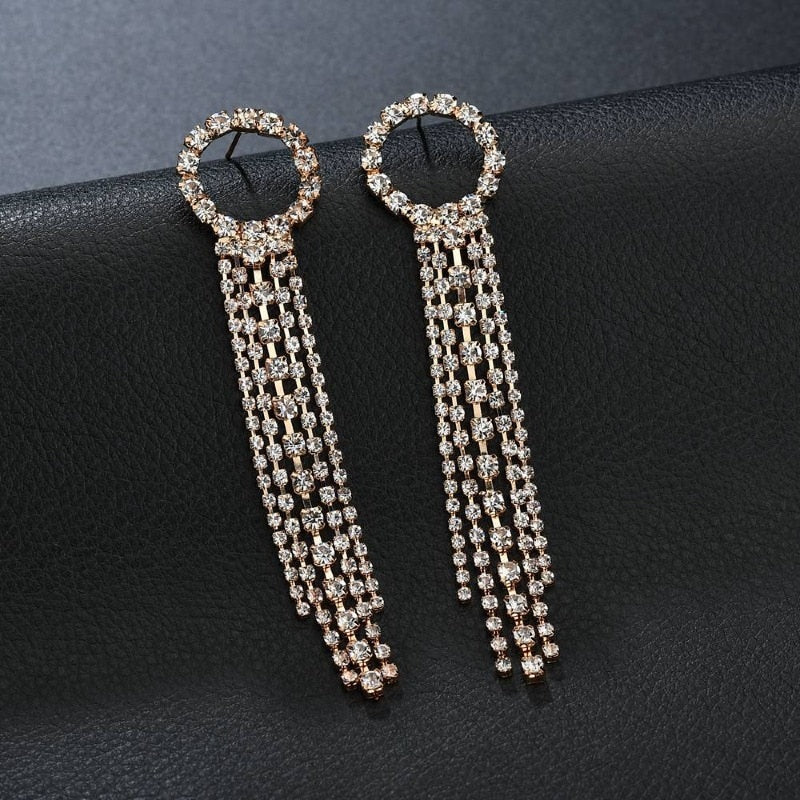New Luxury Rhinestone Crystal Long Tassel Earrings for Women