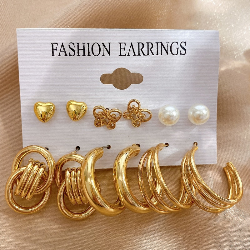 17KM Pearl Twist Hoop Earrings Set Butterfly Acrylic Dangle
