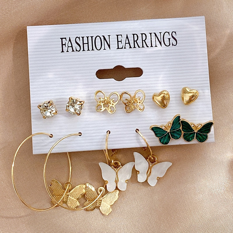 17KM Pearl Twist Hoop Earrings Set Butterfly Acrylic Dangle