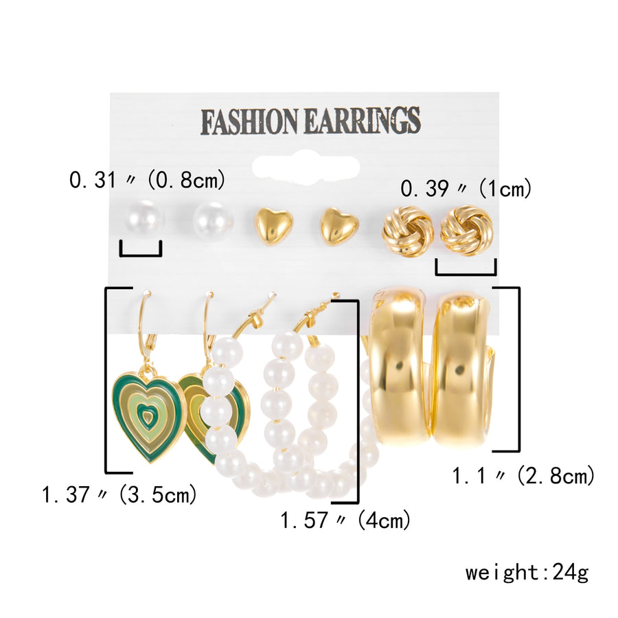 6 Pairs Heart Butterfly Drop Earrings Set