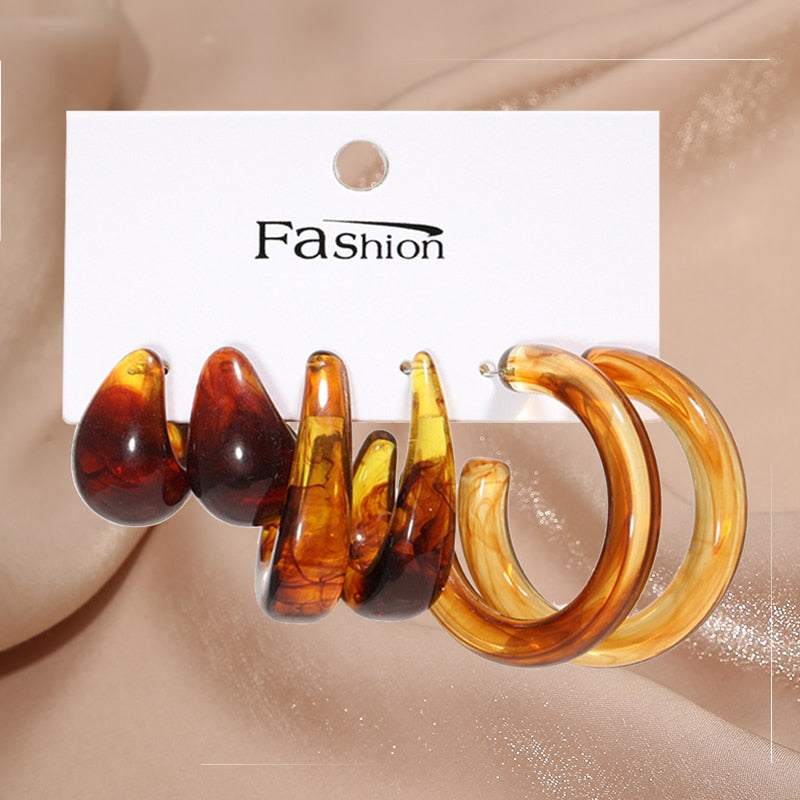 17KM Pearl Twist Hoop Earrings Set Butterfly Acrylic Dangle