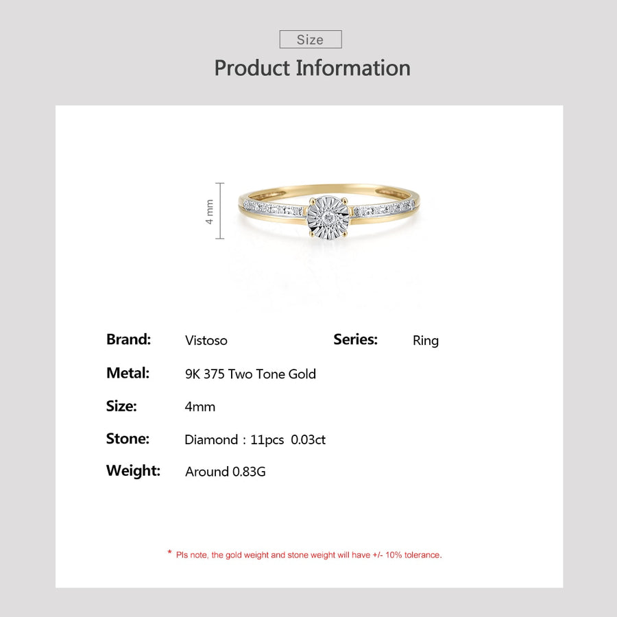 VISTOSO Pure 9K 375 Yellow White Gold Rings For Women Simple Style Charm Diamond.
