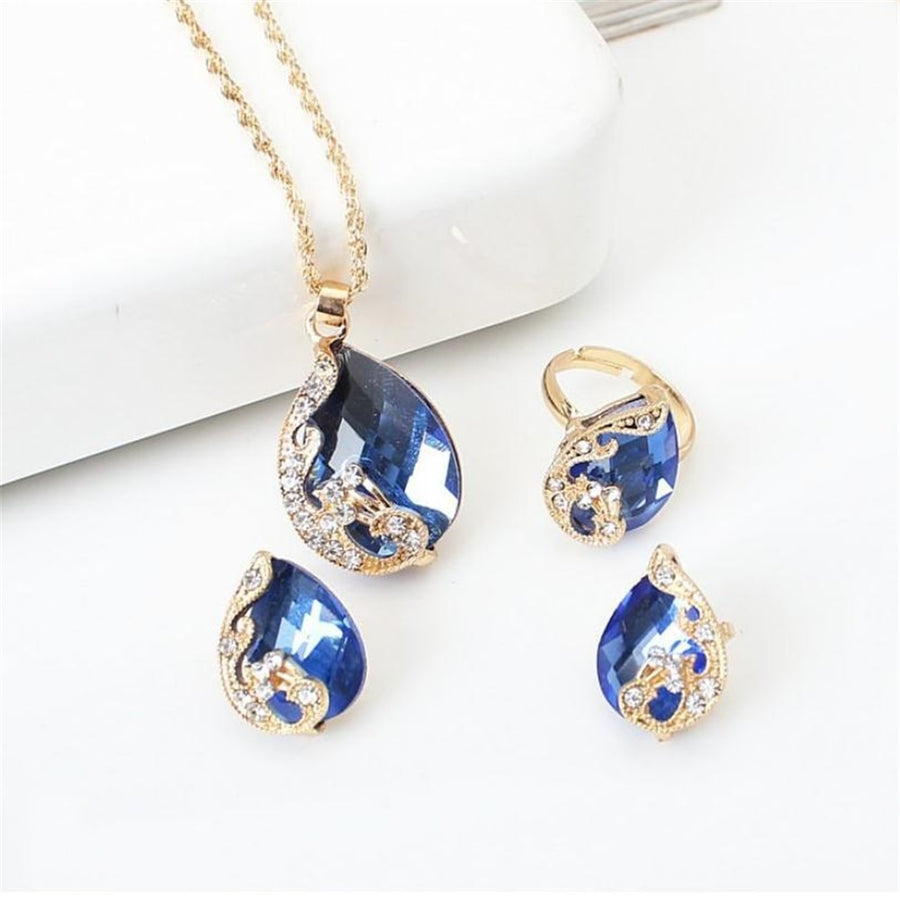 Exquisite Double Heart Necklace Earrings Bracelet Jewelry Set