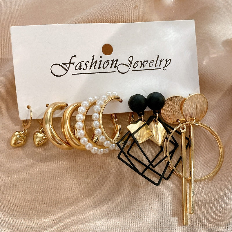 17KM Pearl Twist Hoop Earrings Set Butterfly Acrylic Dangle