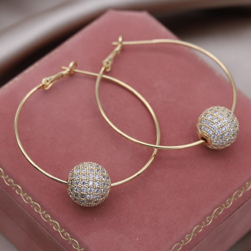 14K Real Gold Plating  Jewelry Round Zircon  Earrings.