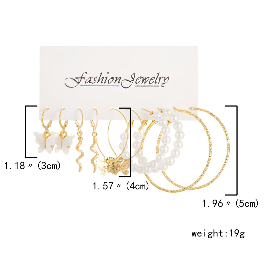 6 Pairs Heart Butterfly Drop Earrings Set