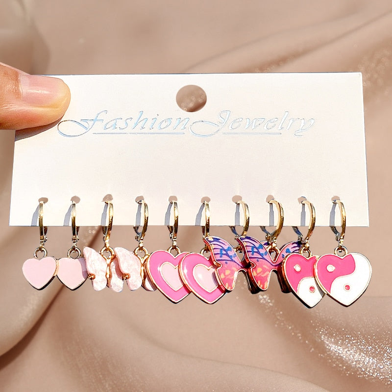 17KM Pearl Twist Hoop Earrings Set Butterfly Acrylic Dangle