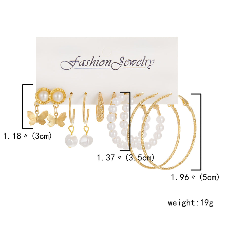 6 Pairs Heart Butterfly Drop Earrings Set