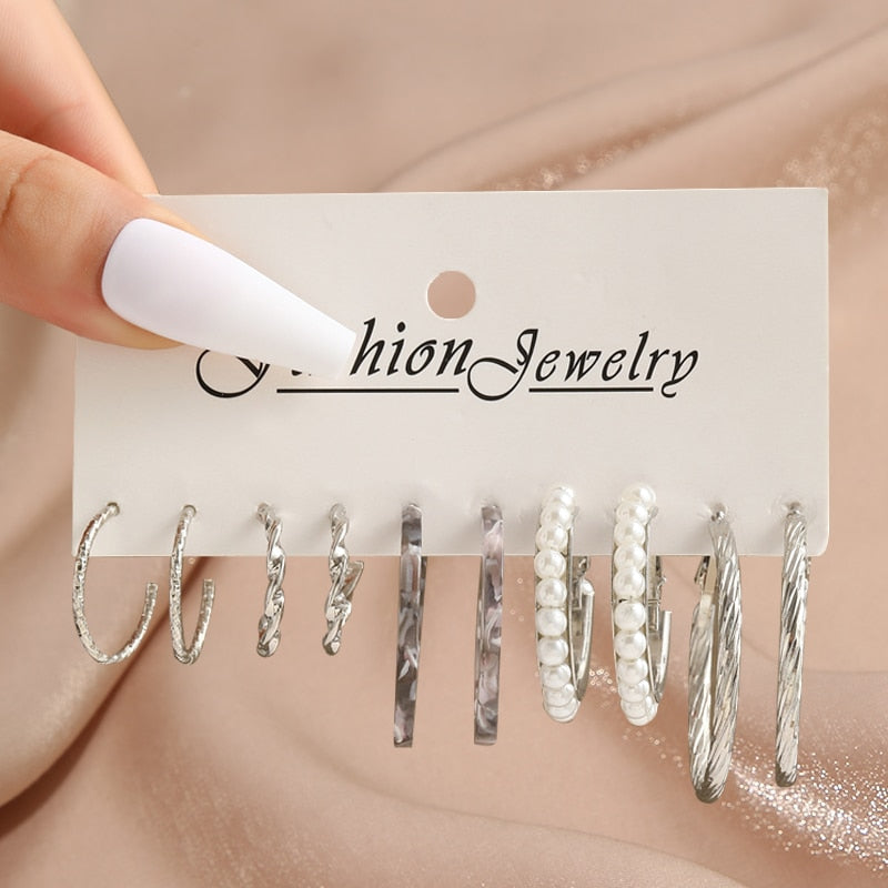 17KM Pearl Twist Hoop Earrings Set Butterfly Acrylic Dangle
