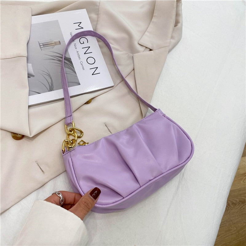 Women Fashion Handbags Retro Solid Color PU Leather