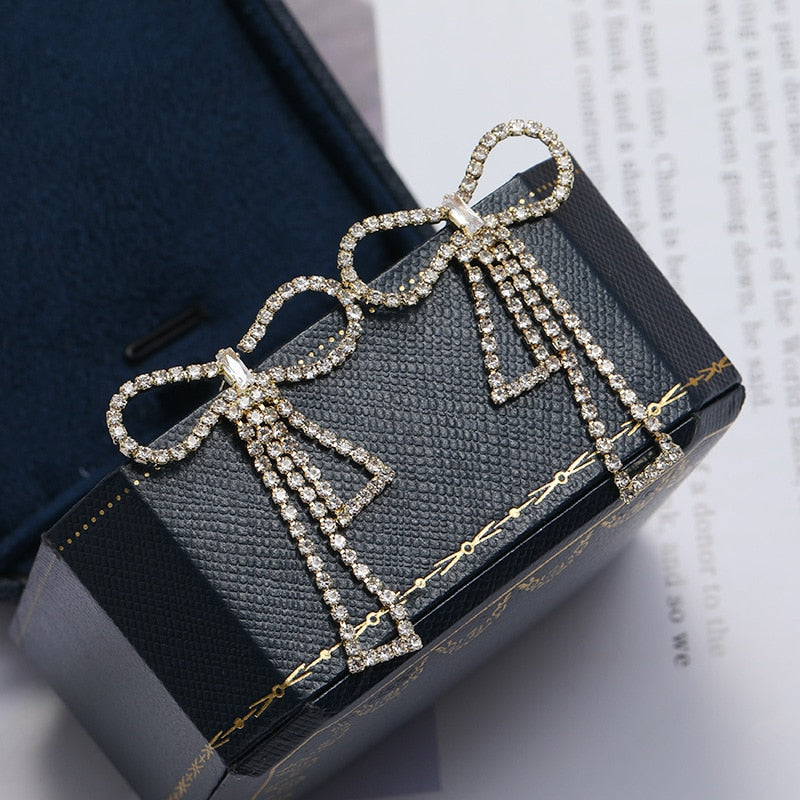 New Luxury Rhinestone Crystal Long Tassel Earrings for Women