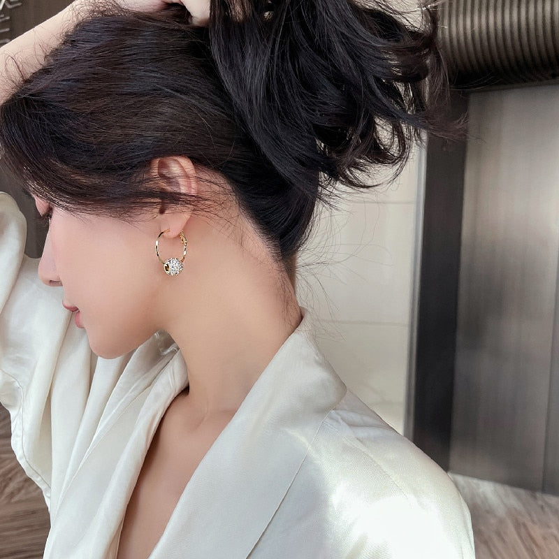 14K Real Gold Plating  Jewelry Round Zircon  Earrings.