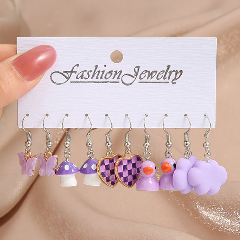 17KM Pearl Twist Hoop Earrings Set Butterfly Acrylic Dangle