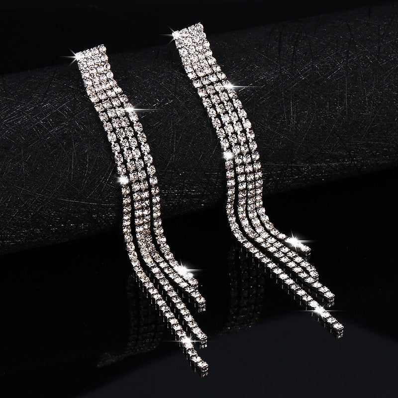 New Luxury Rhinestone Crystal Long Tassel Earrings for Women