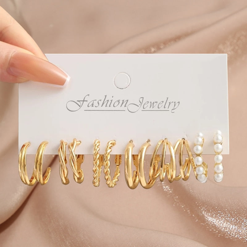 17KM Pearl Twist Hoop Earrings Set Butterfly Acrylic Dangle