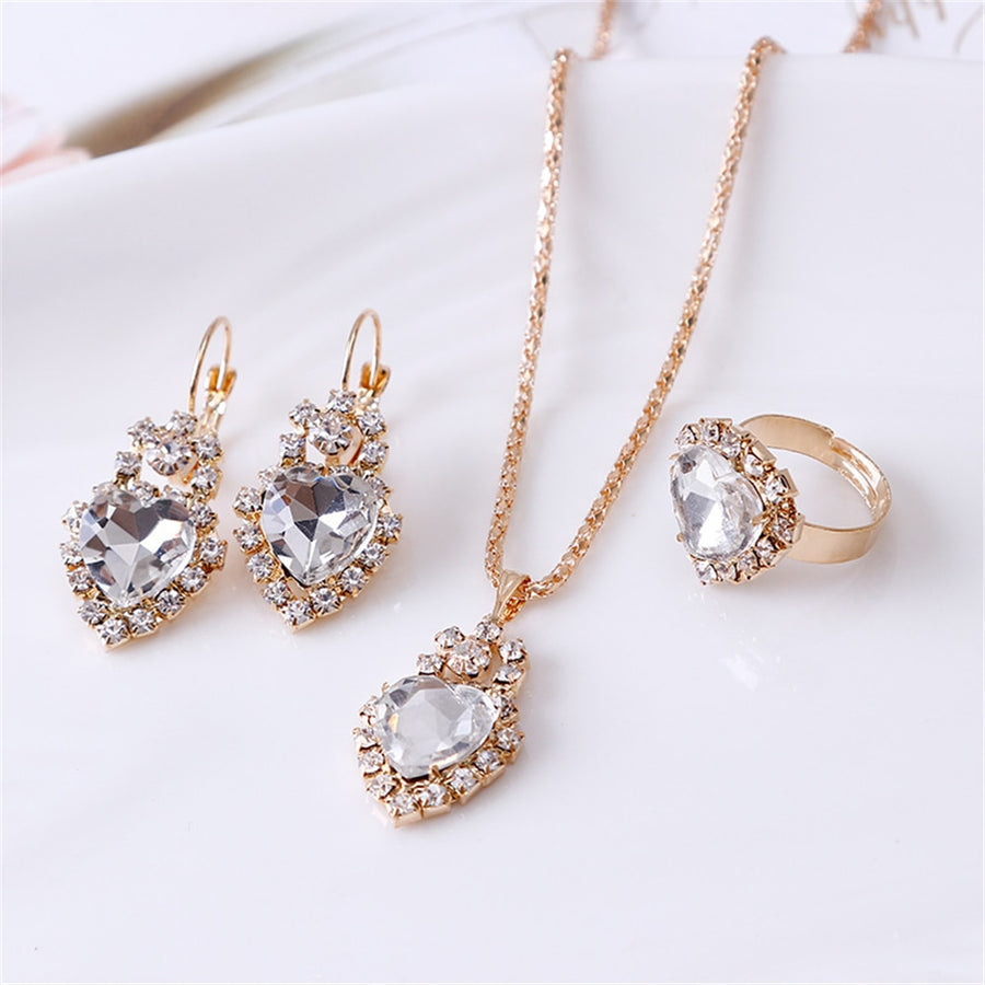 Exquisite Double Heart Necklace Earrings Bracelet Jewelry Set