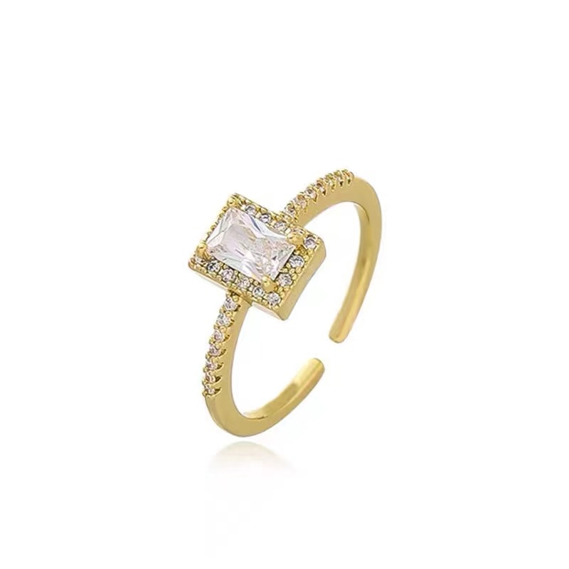 Exquisite Simple Square Zircon Gold Color Open Rings For Woman