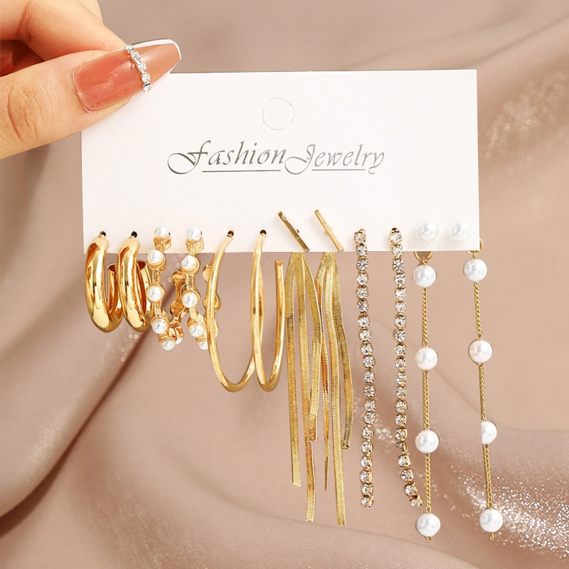 17KM Pearl Twist Hoop Earrings Set Butterfly Acrylic Dangle