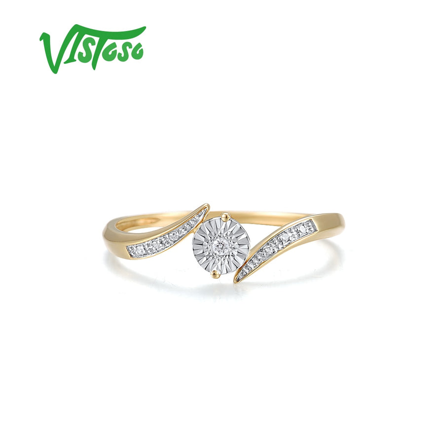 VISTOSO Genuine 9K 375 Yellow White Gold Rings For Women Simple Classic Diamond.