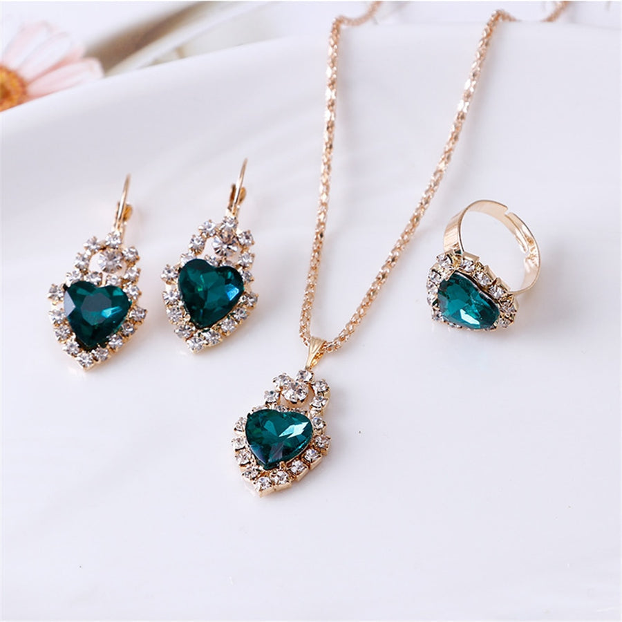 Exquisite Double Heart Necklace Earrings Bracelet Jewelry Set
