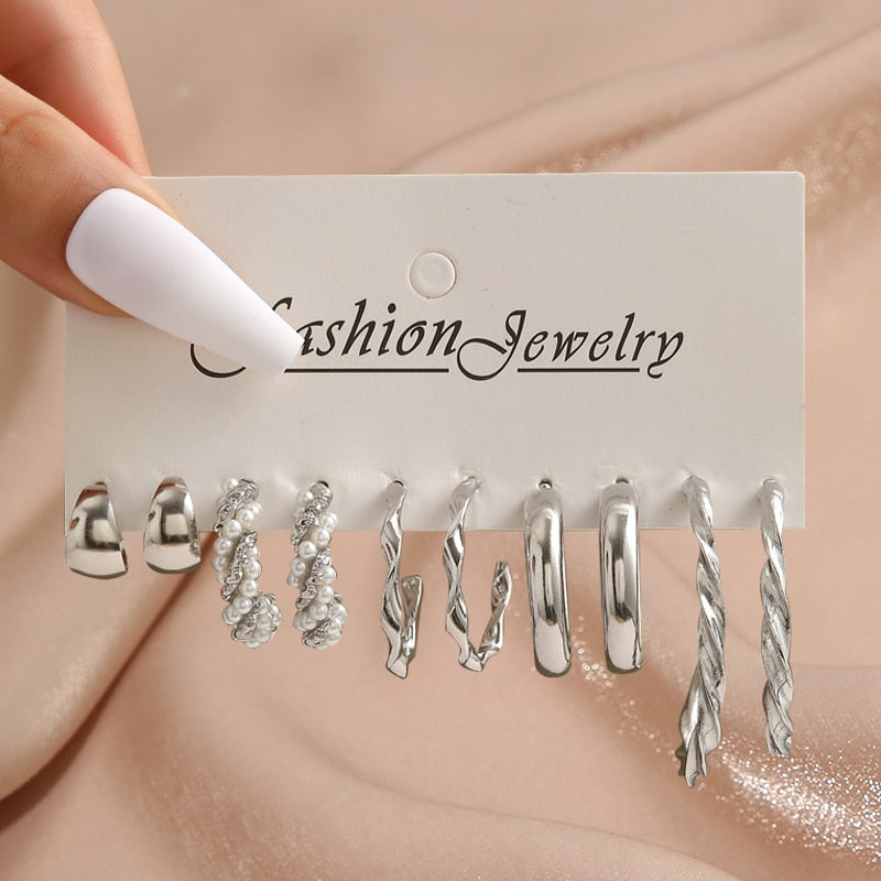17KM Pearl Twist Hoop Earrings Set Butterfly Acrylic Dangle