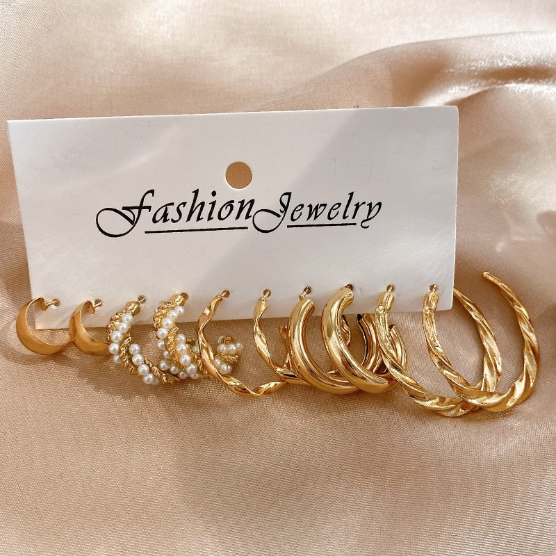 17KM Pearl Twist Hoop Earrings Set Butterfly Acrylic Dangle
