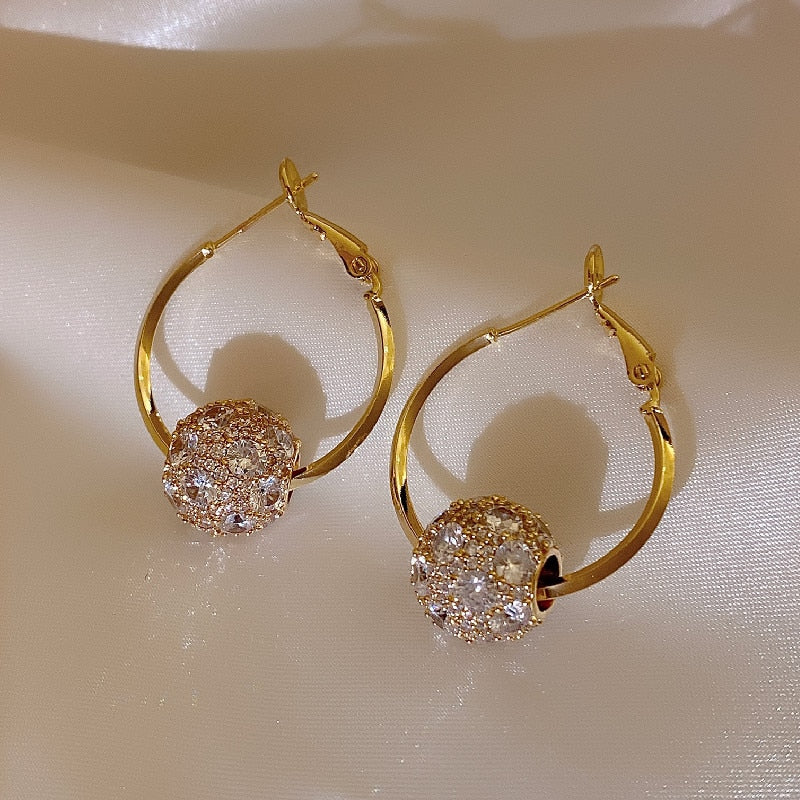 14K Real Gold Plating  Jewelry Round Zircon  Earrings.