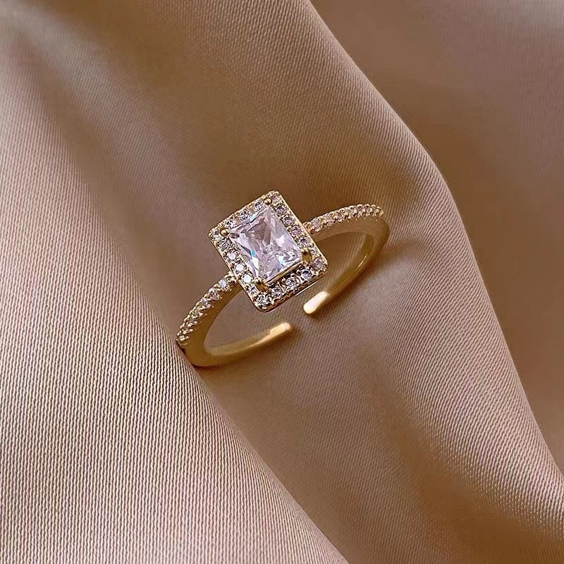 Exquisite Simple Square Zircon Gold Color Open Rings For Woman