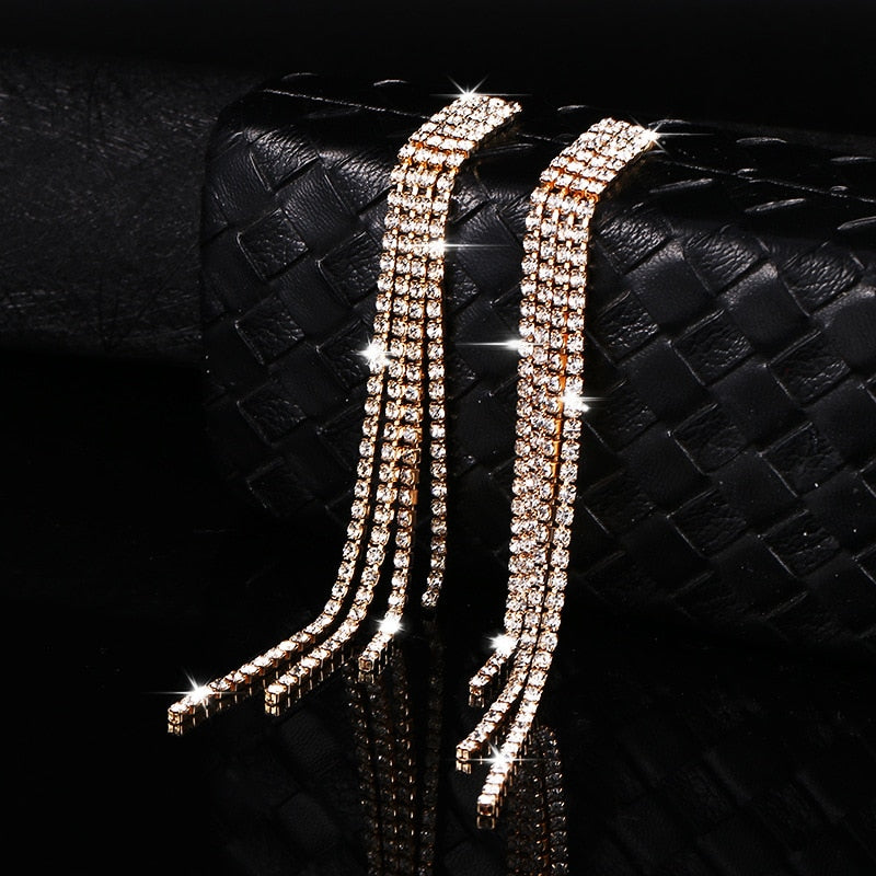 New Luxury Rhinestone Crystal Long Tassel Earrings for Women