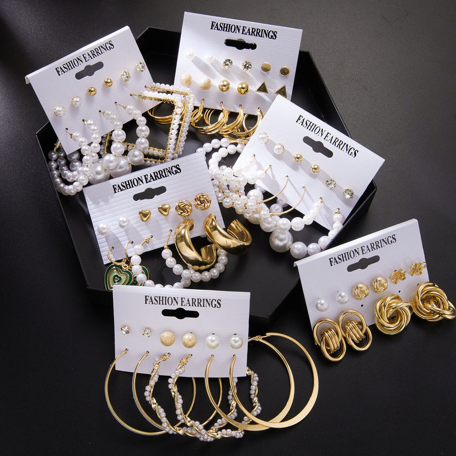 6 Pairs Heart Butterfly Drop Earrings Set